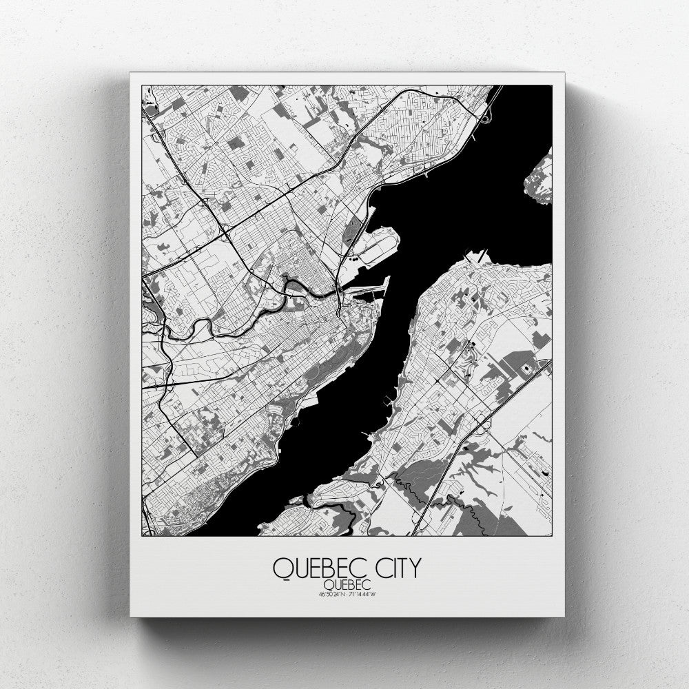 Mapospheres Quebec Black and White full page design canvas city map