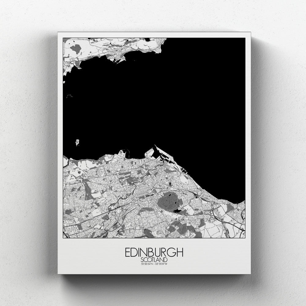 Mapospheres Edinburgh Black and White full page design canvas city map