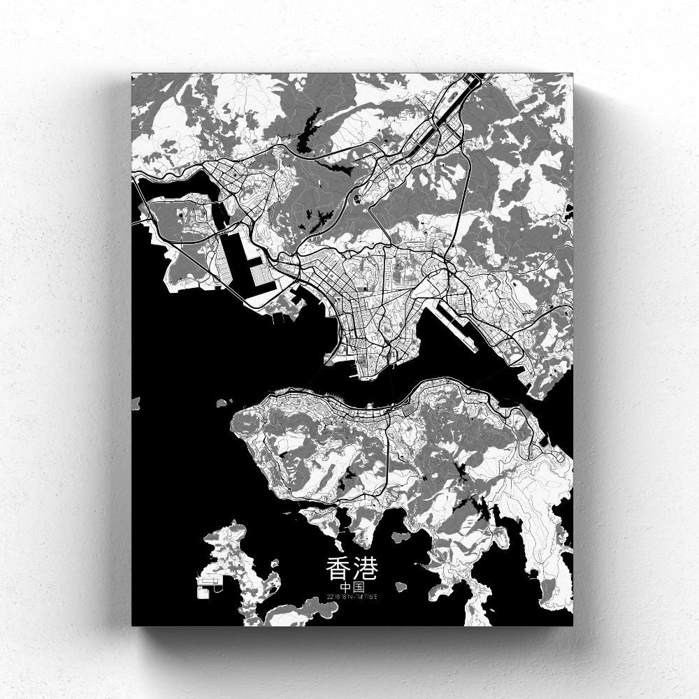 Mapospheres Hong Kong Black and White full page design canvas city map