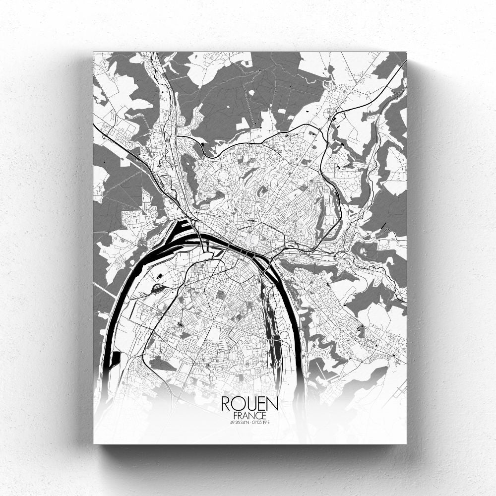 Mapospheres Rouen Black and White full page design canvas city map