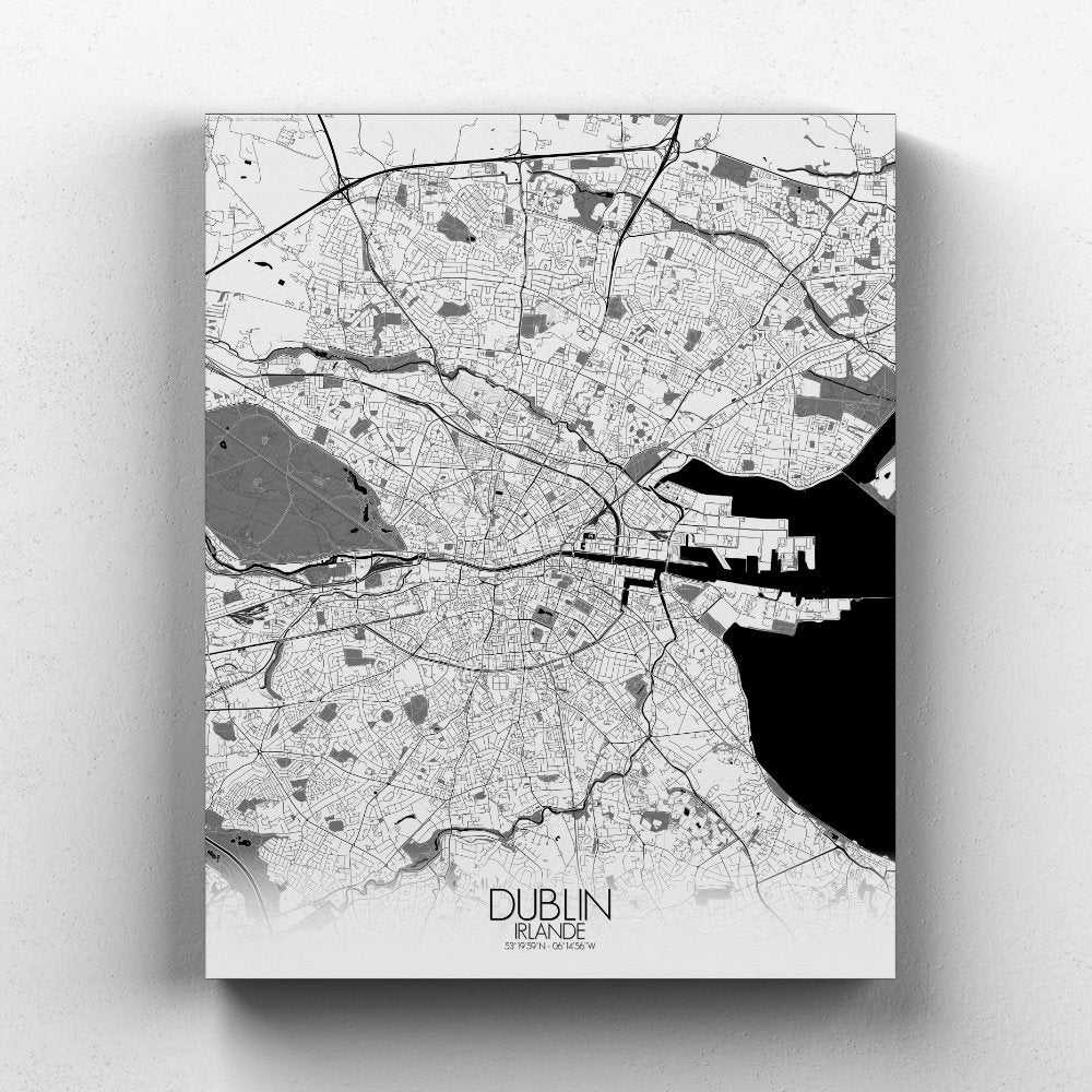 Mapospheres dublin Black and White full page design canvas city map