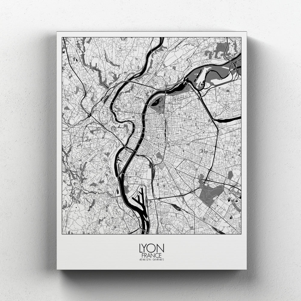 Mapospheres Lyon Night full page design canvas city map