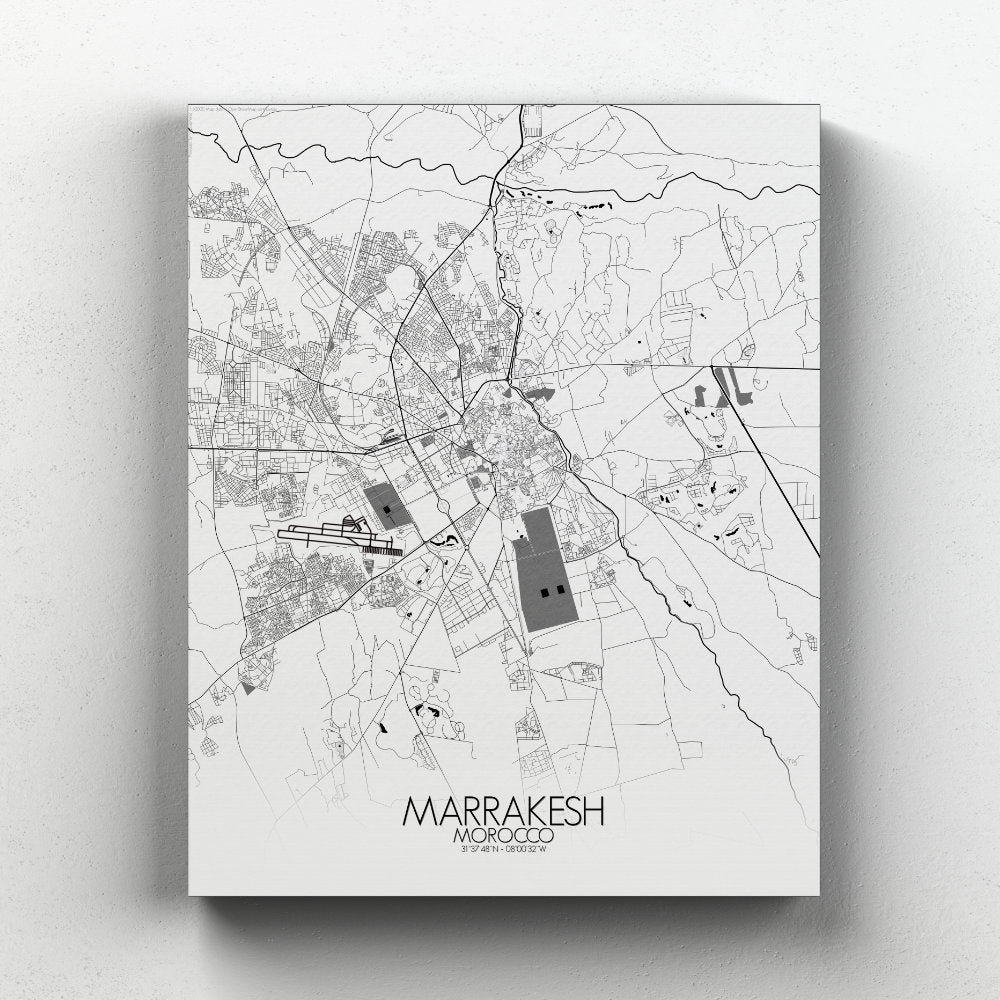 Mapospheres Marrakesh Black and White full page design canvas city map