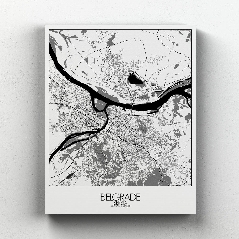 Mapospheres Belgrade Black and White full page design canvas city map