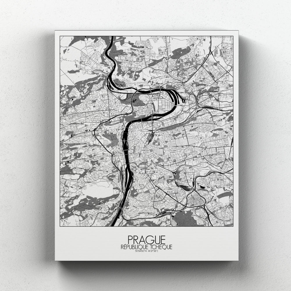 Mapospheres prague Black and White full page design canvas city map
