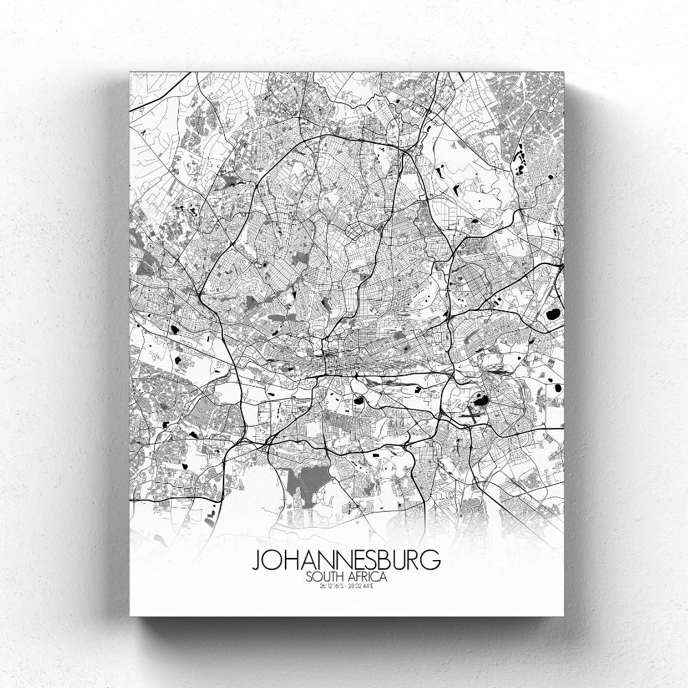Mapospheres Johannesburg Black and White full page design canvas city map