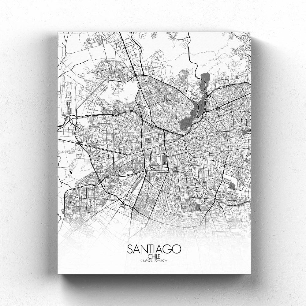 Mapospheres Santiago Black and White full page design canvas city map