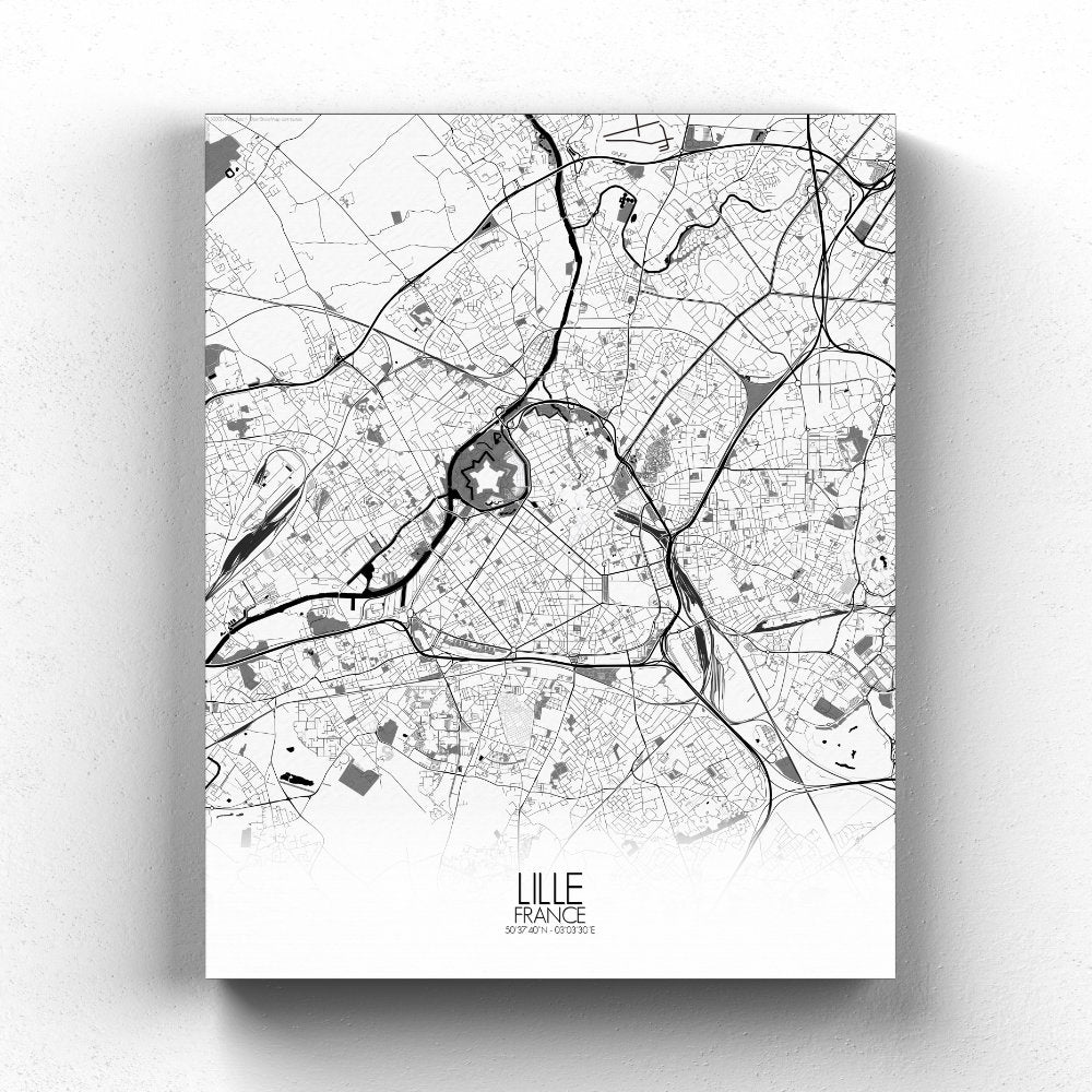 Mapospheres Lille Black and White full page design canvas city map