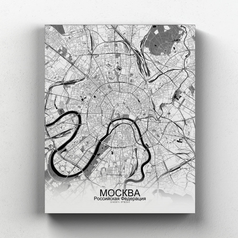 Mapospheres Moscow Black and White full page design canvas city map