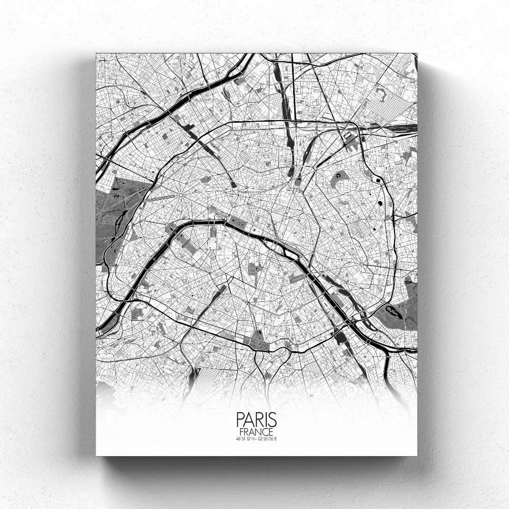 Mapospheres Paris Black and White full page design canvas city map