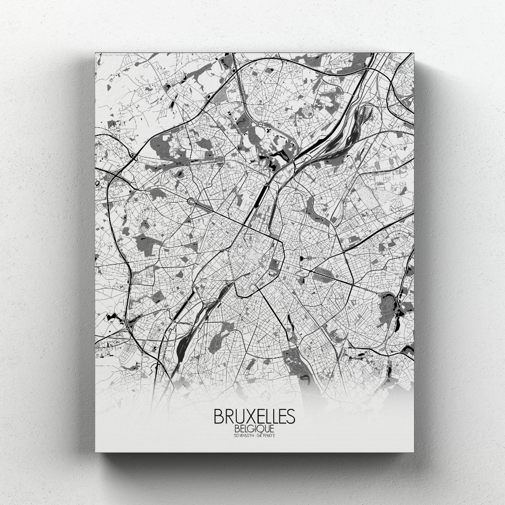 Mapospheres brussels Black and White full page design canvas city map
