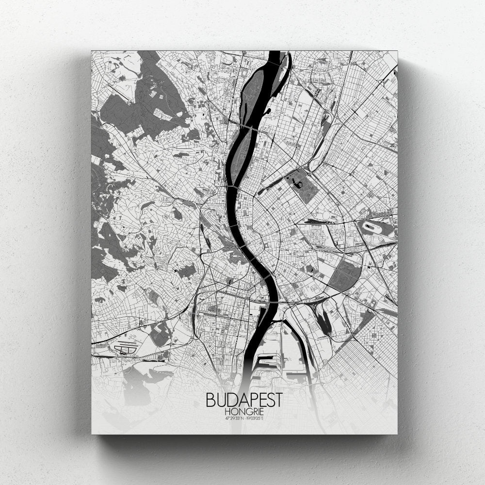 Mapospheres budapest Black and White full page design canvas city map