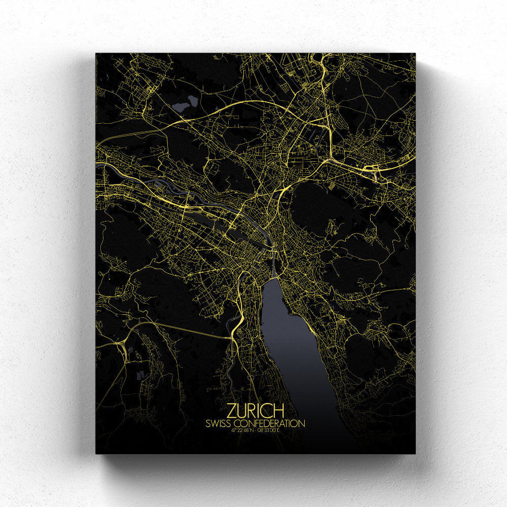 Mapospheres zurich Black and White full page design canvas city map