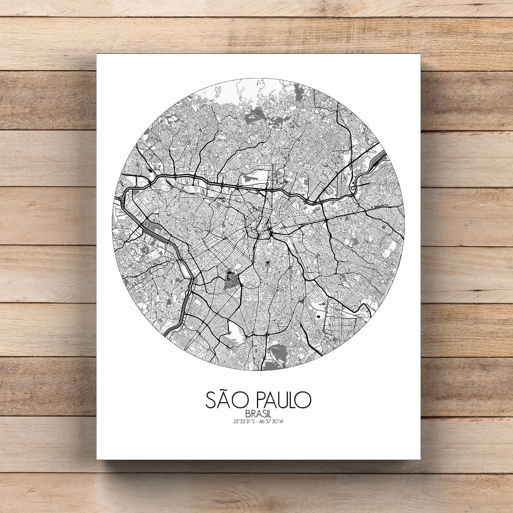 Mapospheres Sao Paulo Black and White round shape design canvas city map