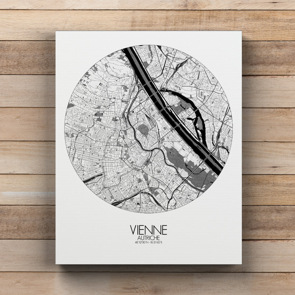 Mapospheres vienna Black and White round shape design canvas city map