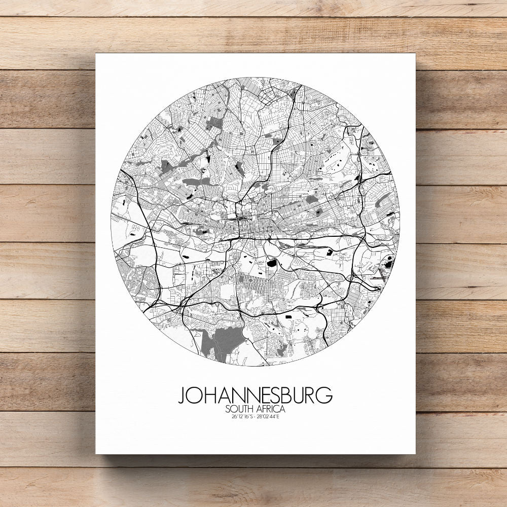 Mapospheres Johannesburg Black and White round shape design canvas city map