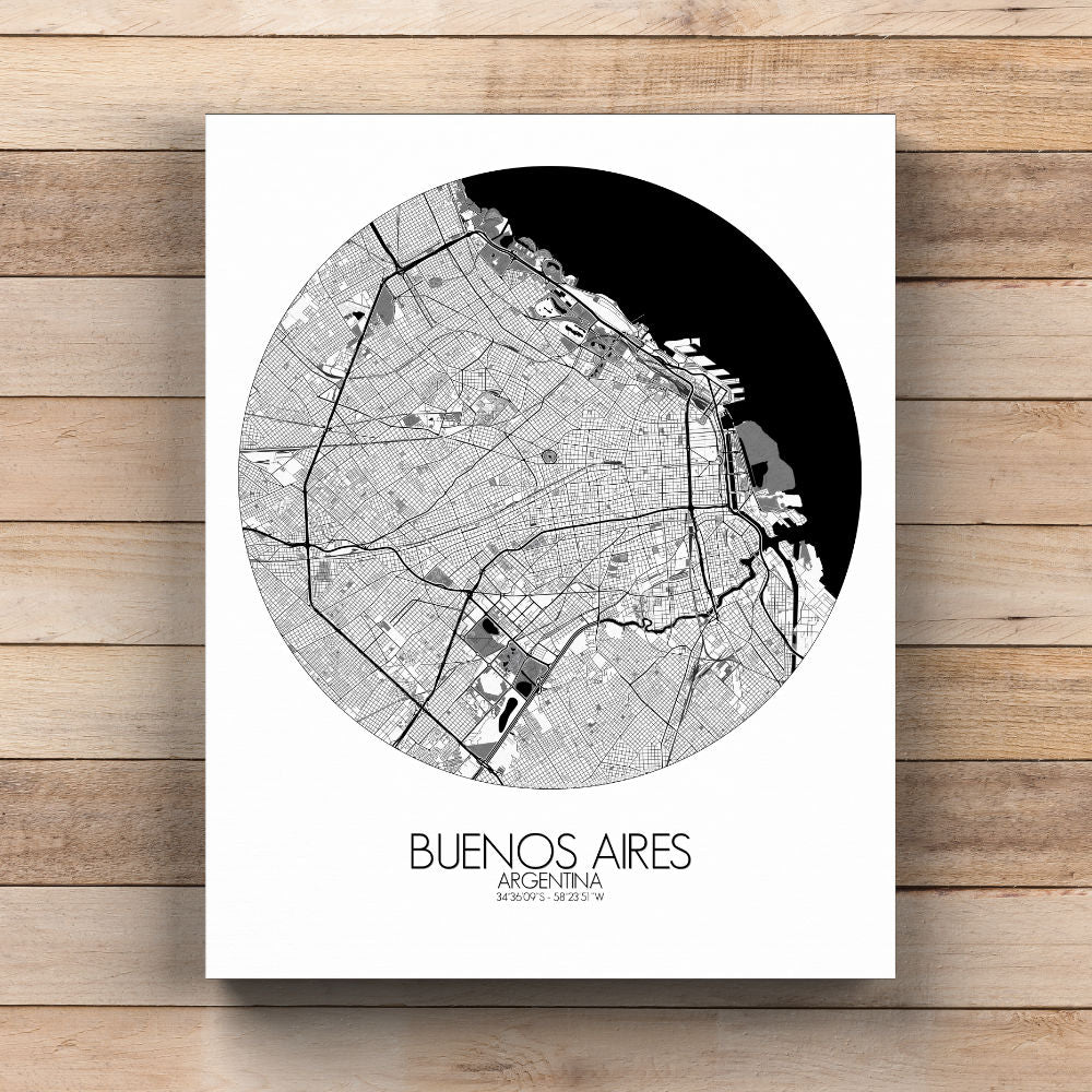 Mapospheres Buenos Aires Black and White round shape design canvas city map