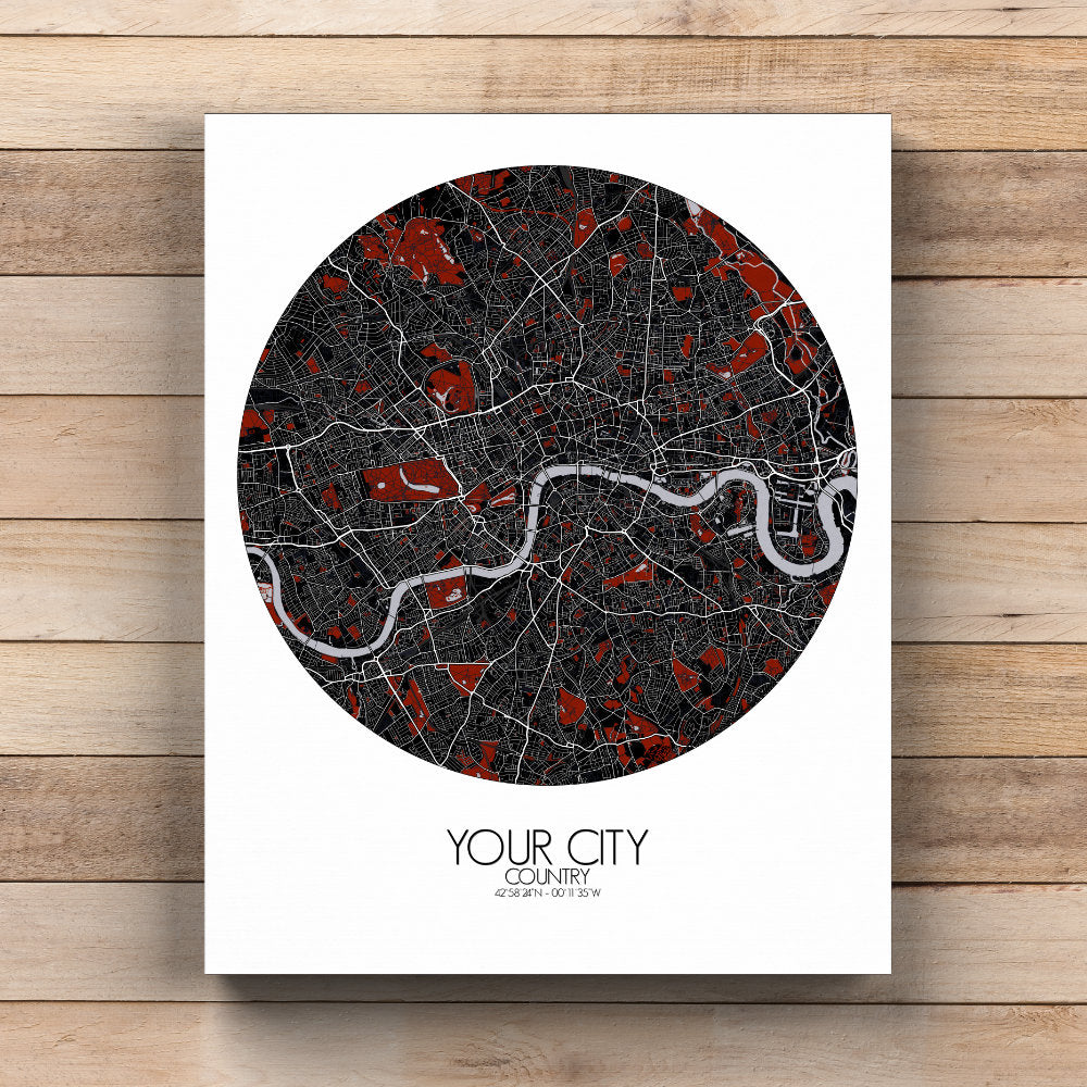City map custom your map mapospheres Red Dark Design
