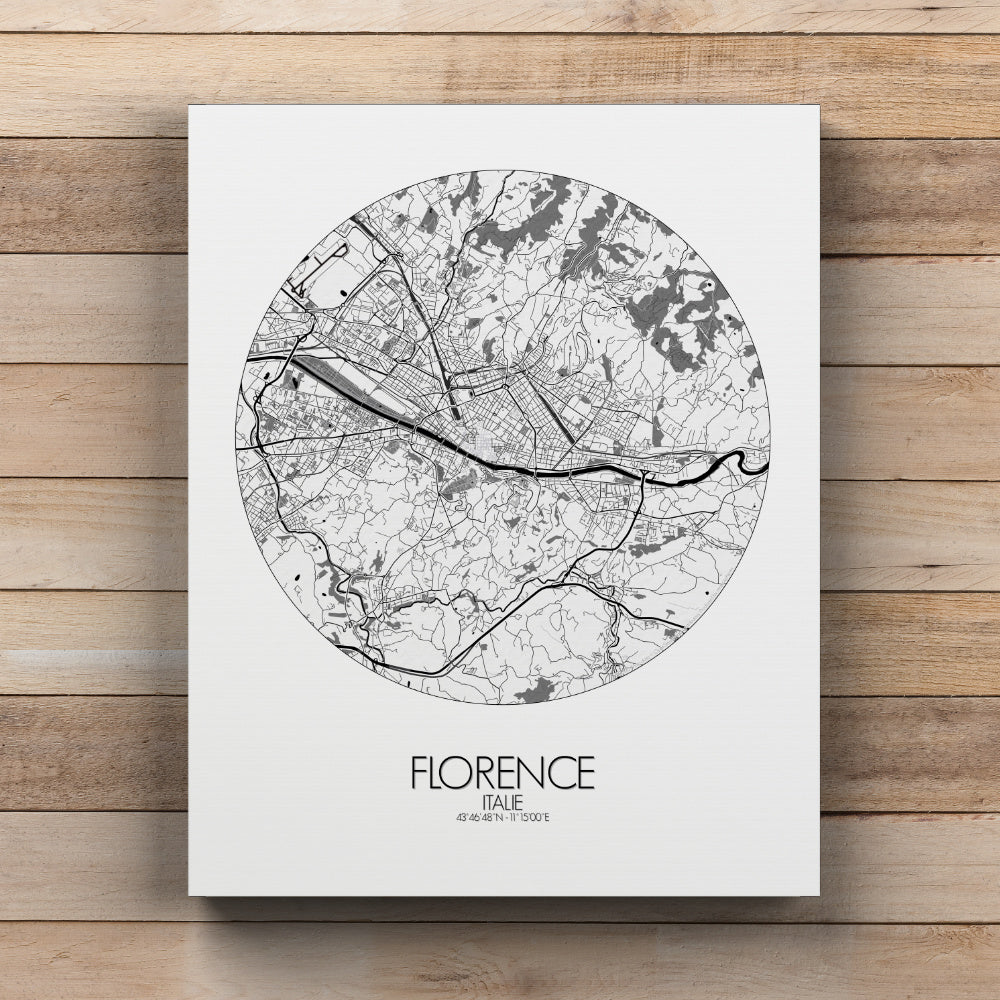 Mapospheres Florence Black and White round shape design canvas city map