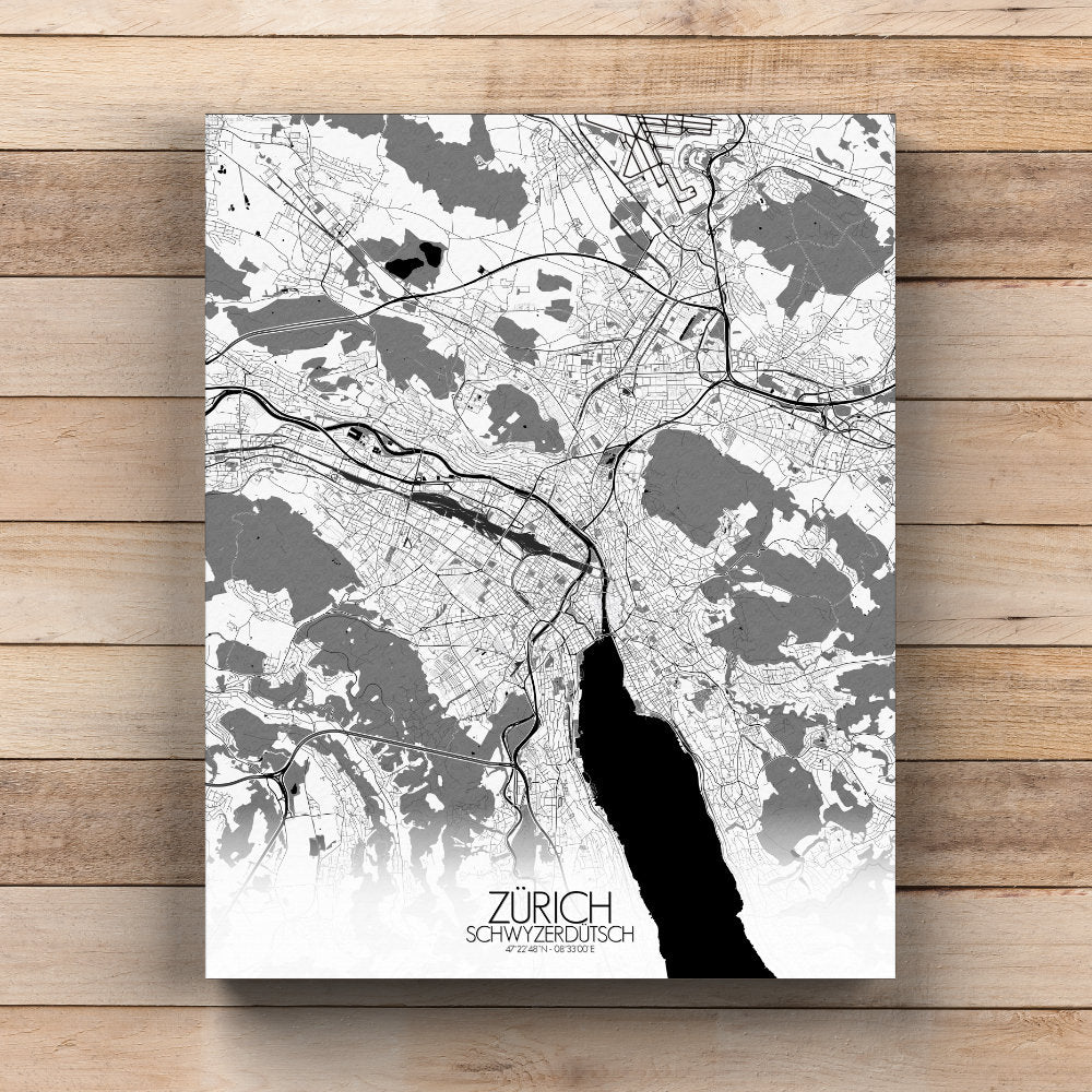 Mapospheres zurich Black and White round shape design canvas city map