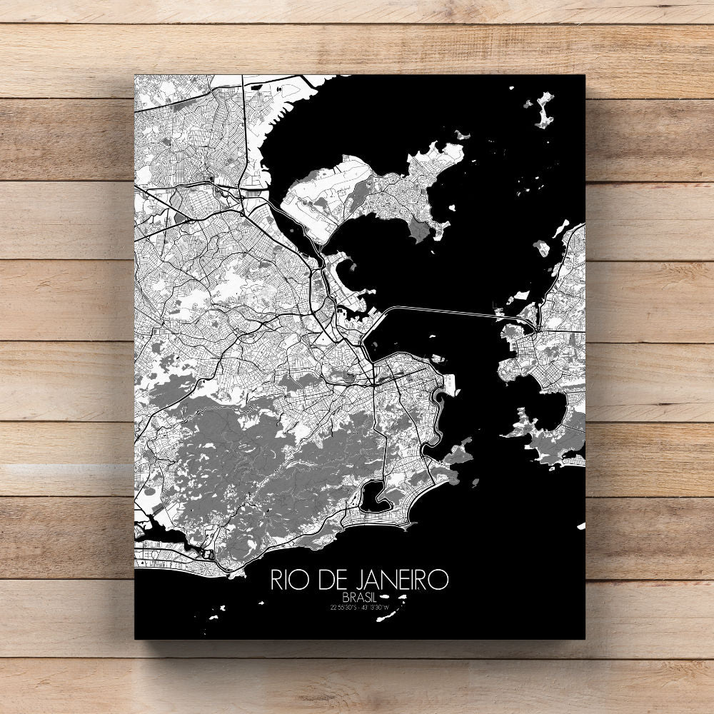 Mapospheres Rio de Janeiro Black and White round shape design canvas city map
