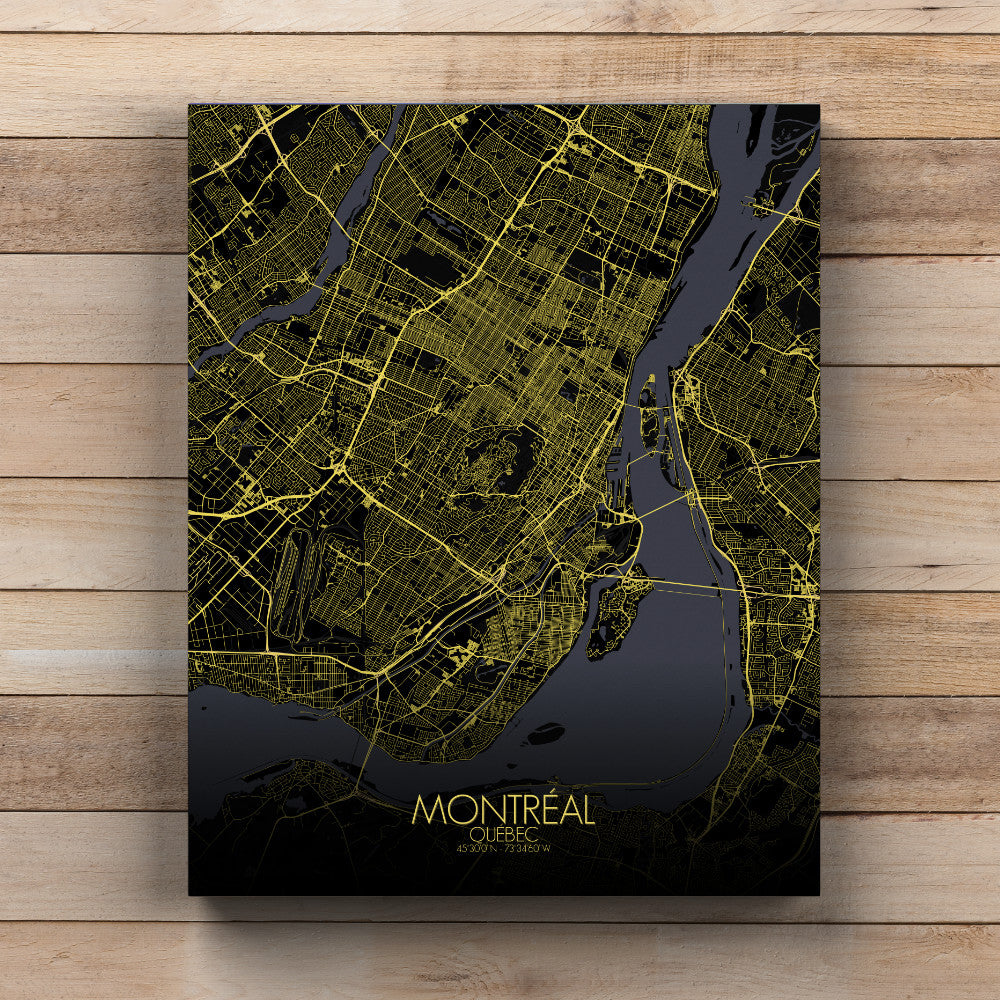 Mapospheres Montreal Night full page design canvas city map