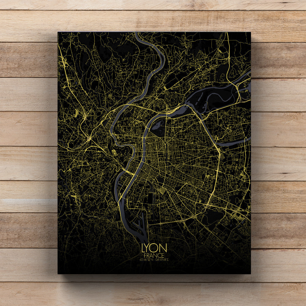Mapospheres Lyon Black and White full page design canvas city map