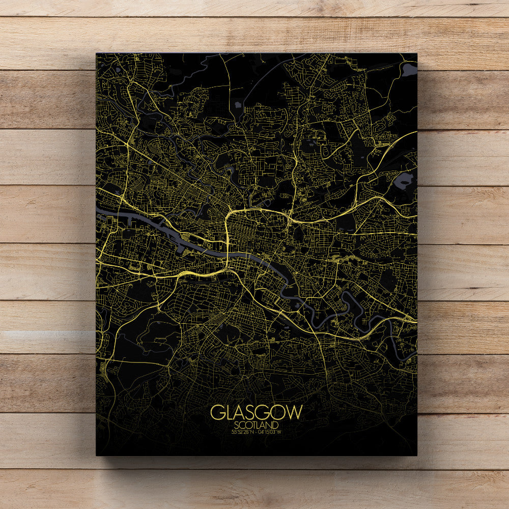 Mapospheres Glasgow Night full page design canvas city map