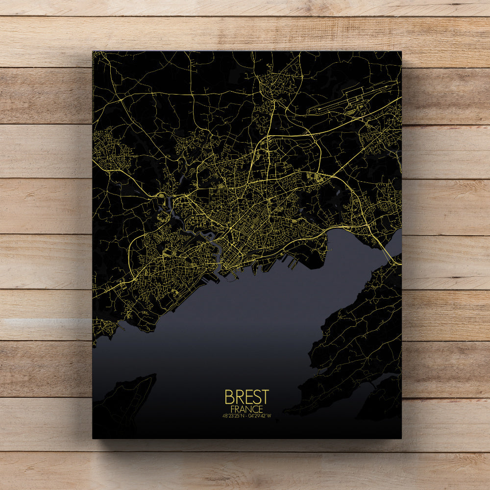 Mapospheres Brest Night full page design canvas city map
