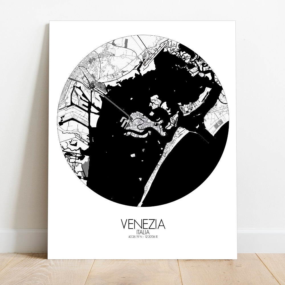 Mapospheres Venice Black and White round shape design canvas city map