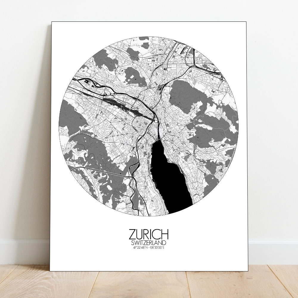 Zurich Switzerland | Large City Map print Custom Poster Wall Art – | Poster