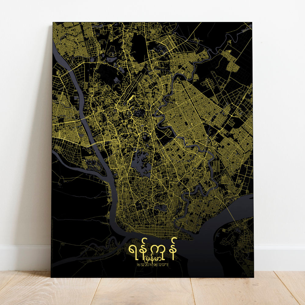 Mapospheres yangon Night full page design canvas city map