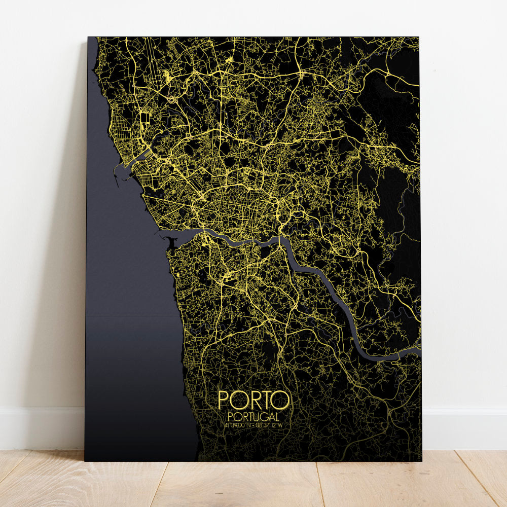 Mapospheres Porto Black and White round shape design canvas city map