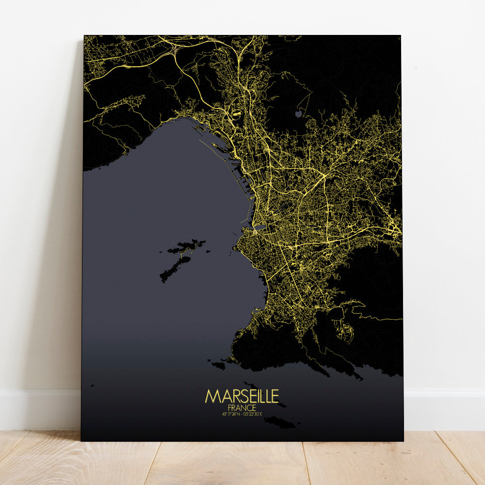 Mapospheres Marseille Night Design full page design canvas city map