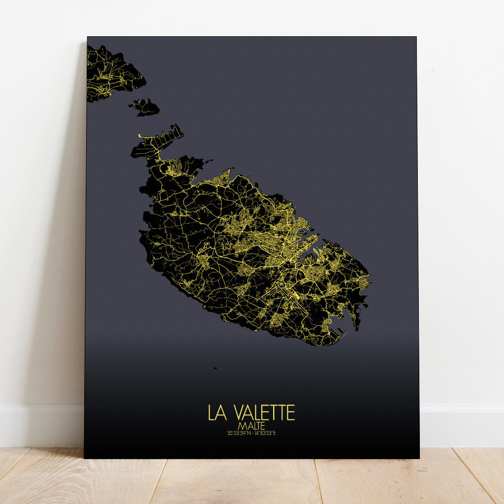 Mapospheres valletta Night full page design canvas city map