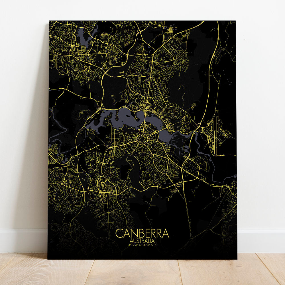 Mapospheres Canberra Night full page design canvas city map