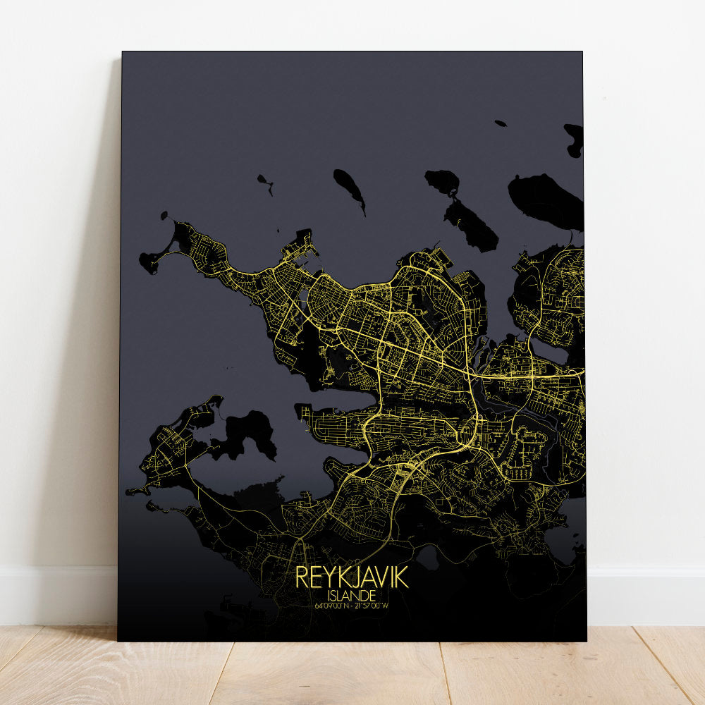 Mapospheres reykjavik Night full page design canvas city map