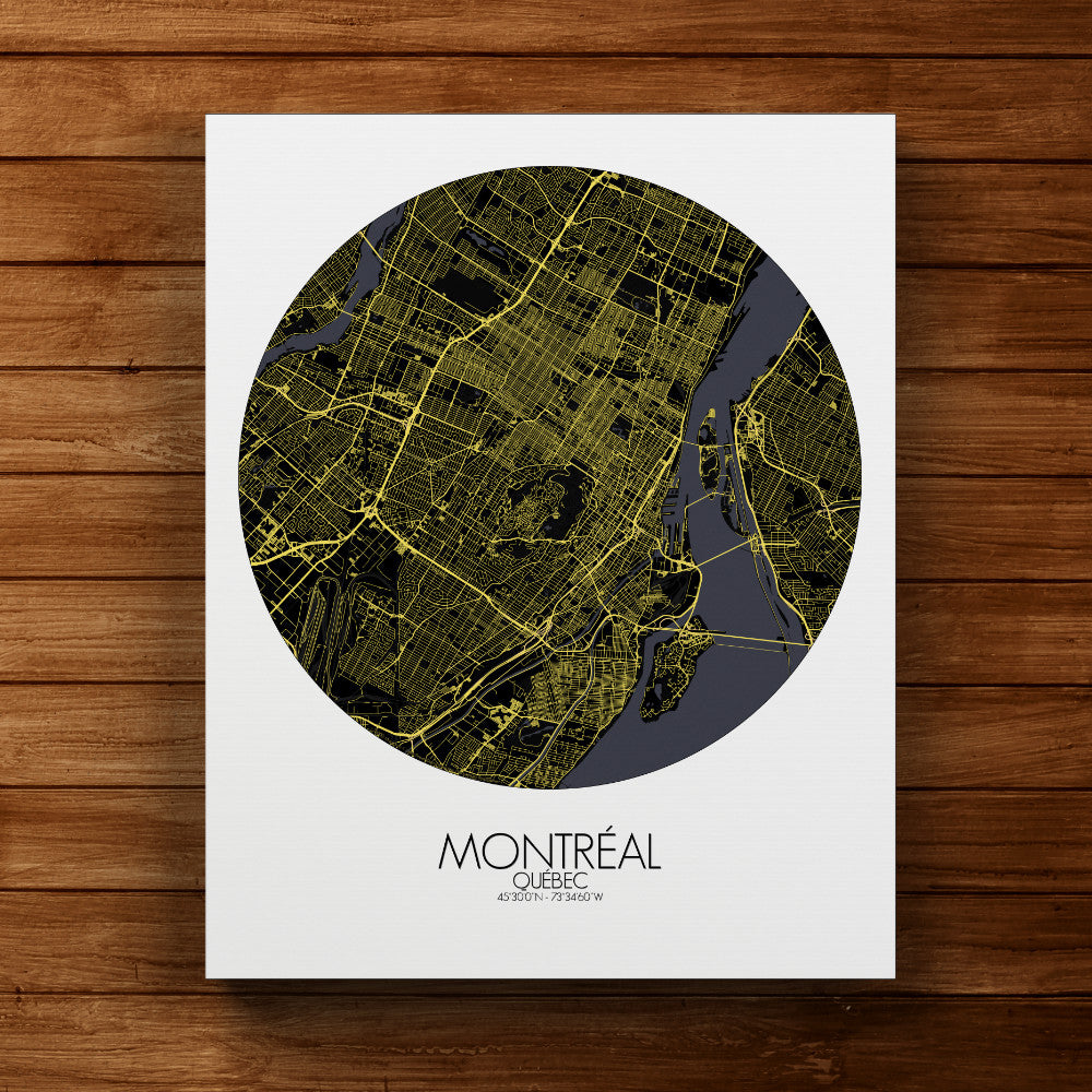 Mapospheres Montreal Night round shape design canvas city map