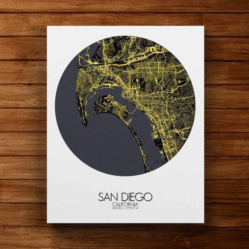 Mapospheres San Diego Night round shape design canvas city map