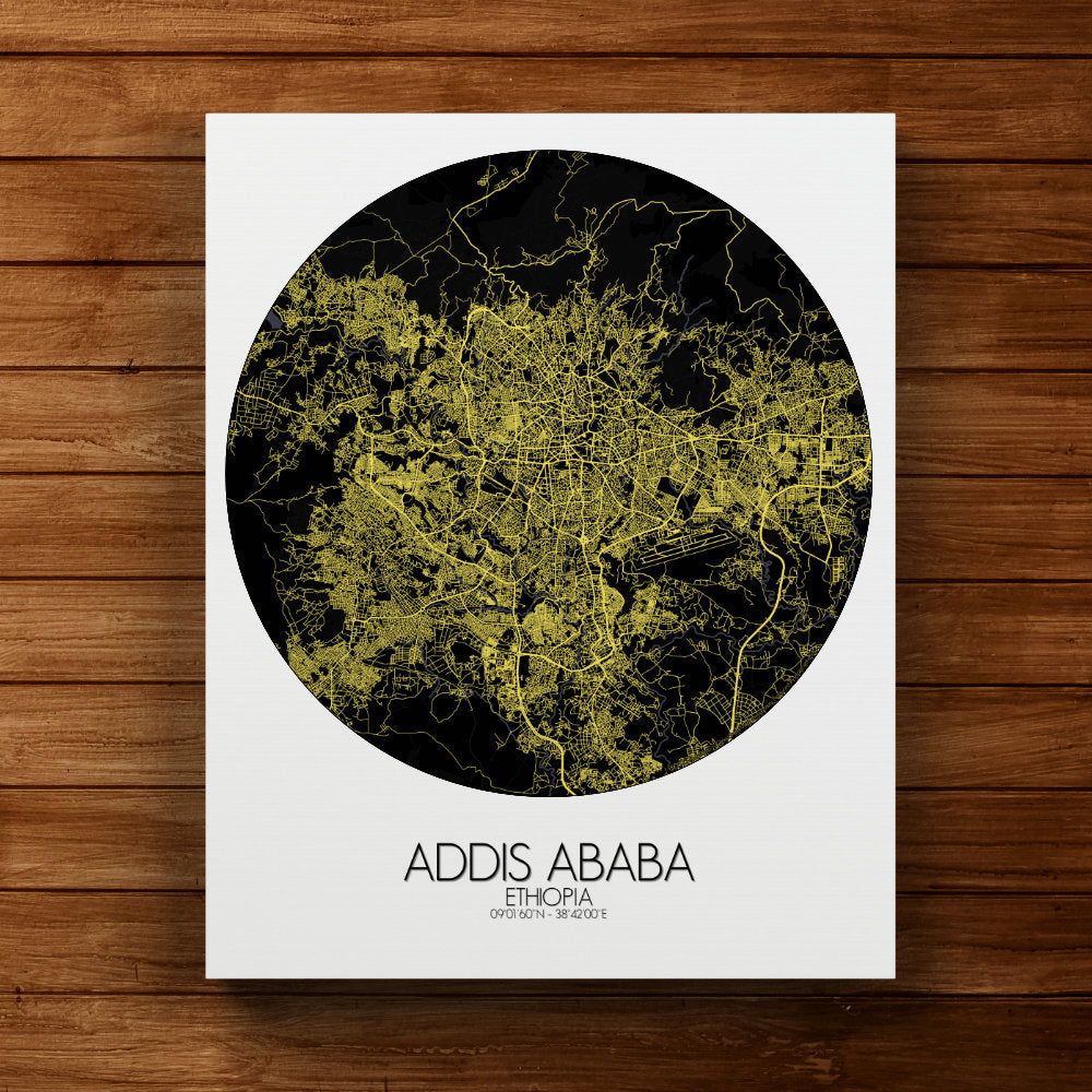 Mapospheres Addis Ababa Night round shape design canvas city map