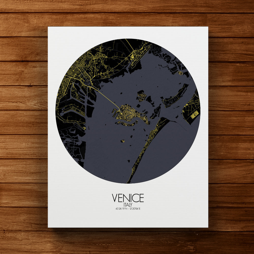 Mapospheres Venice Night round shape design canvas city map