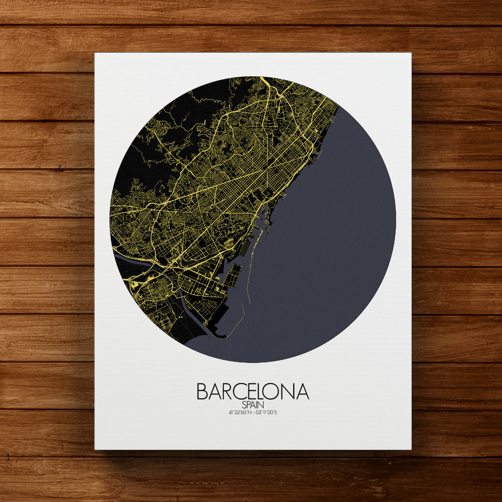 Mapospheres Barcelona Night round shape design canvas city map