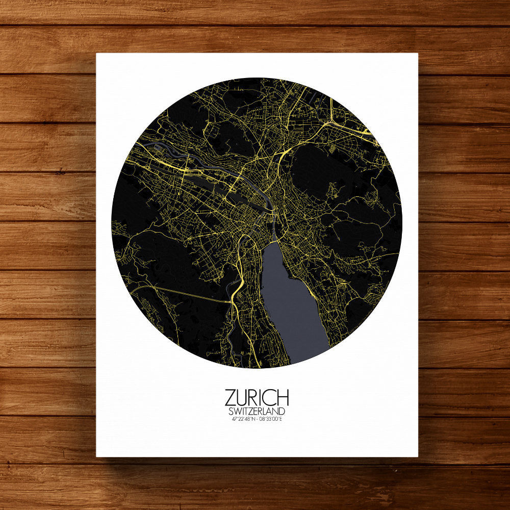 Mapospheres zurich Night round shape design canvas city map