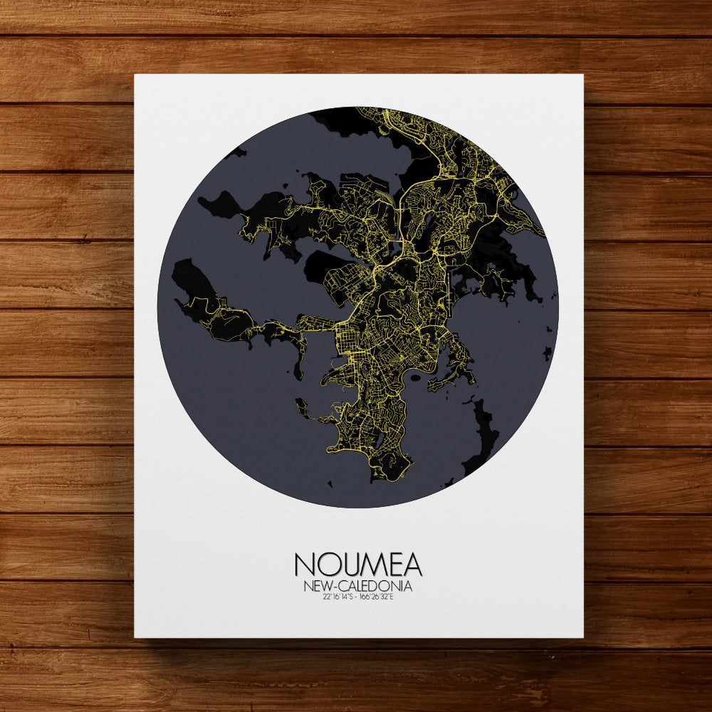 Mapospheres Noumea Night round shape design canvas city map