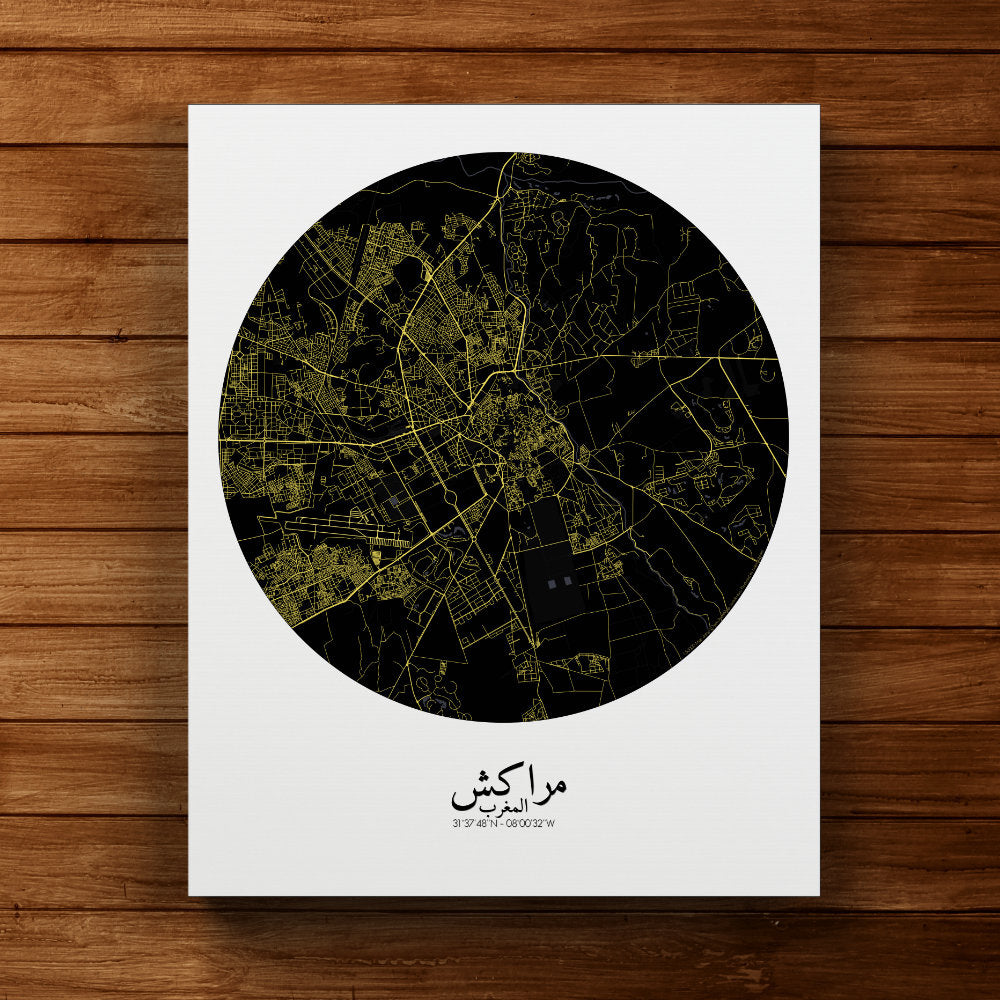 Mapospheres Marrakesh Night round shape design canvas city map