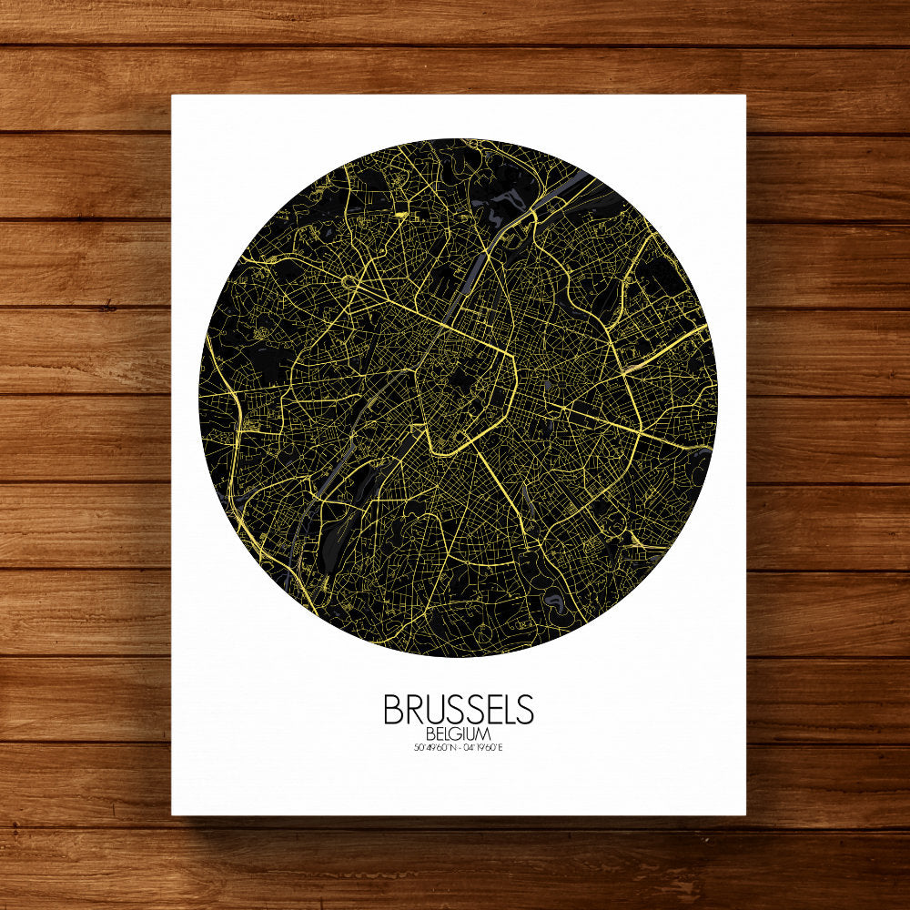 Mapospheres brussels Night round shape design canvas city map