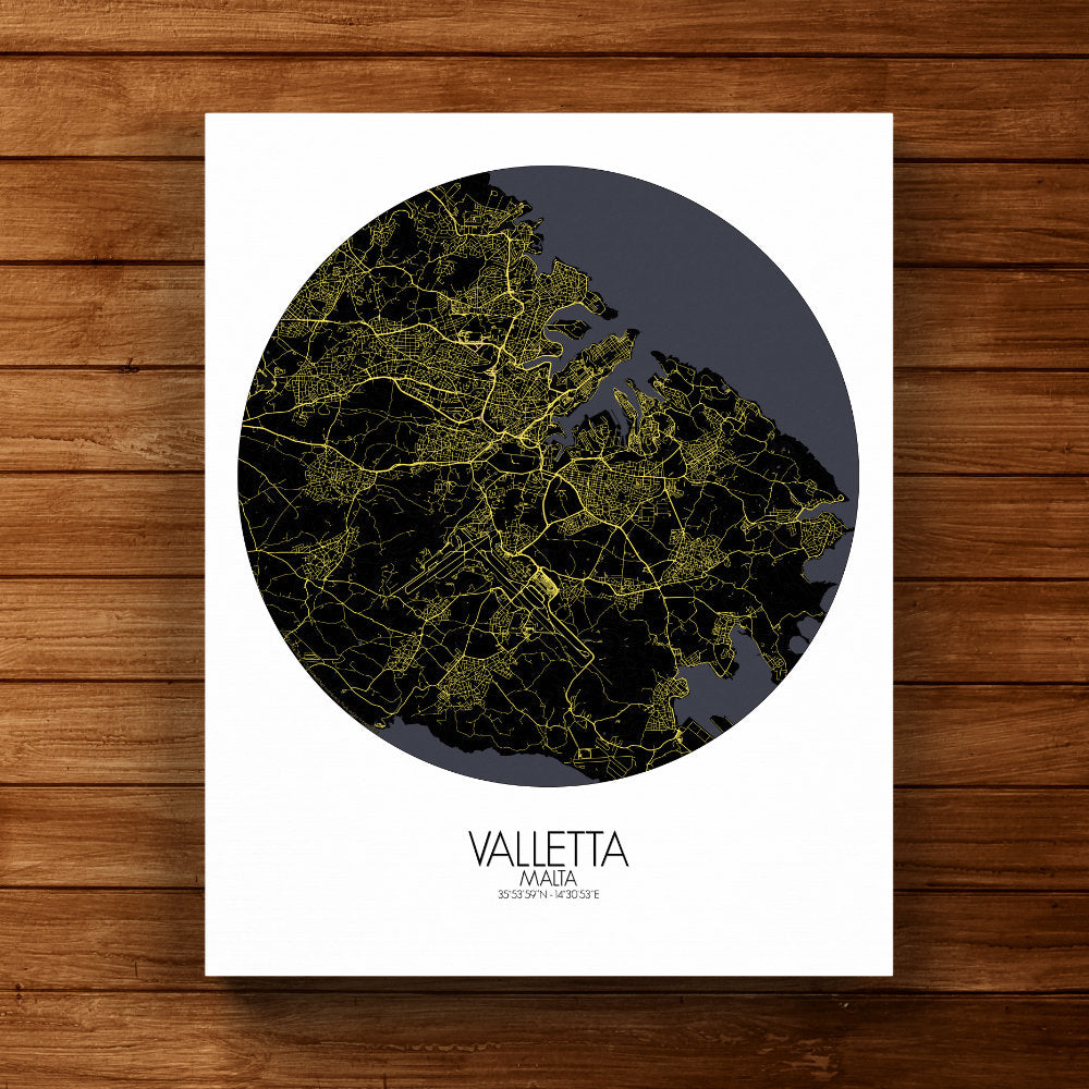 Mapospheres valletta Night round shape design canvas city map