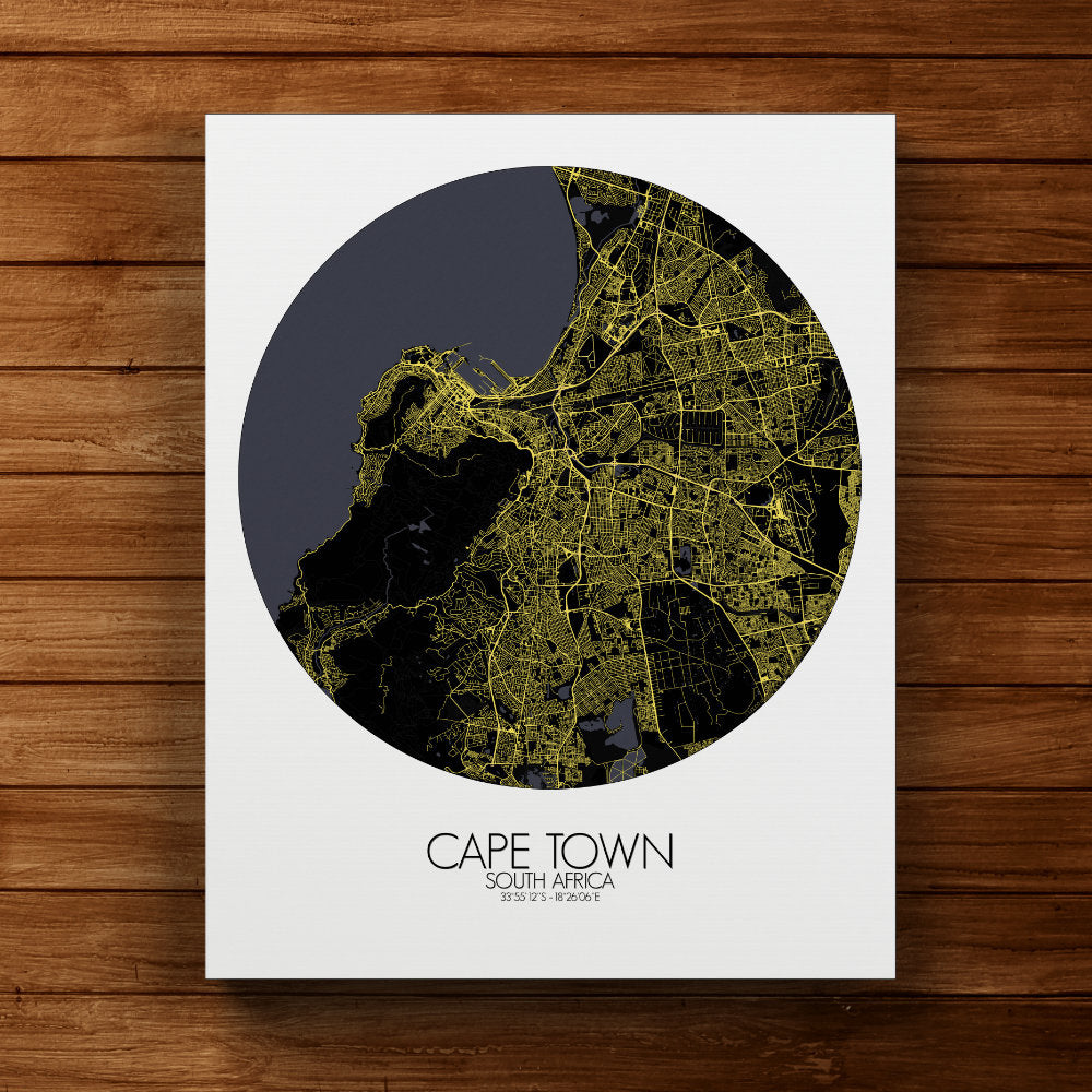 Mapospheres Cape Town Night round shape design canvas city map