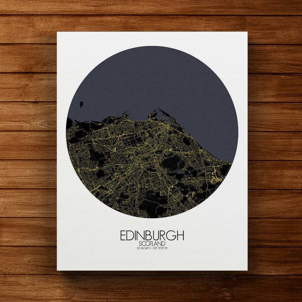 Mapospheres Edinburgh Night round shape design canvas city map