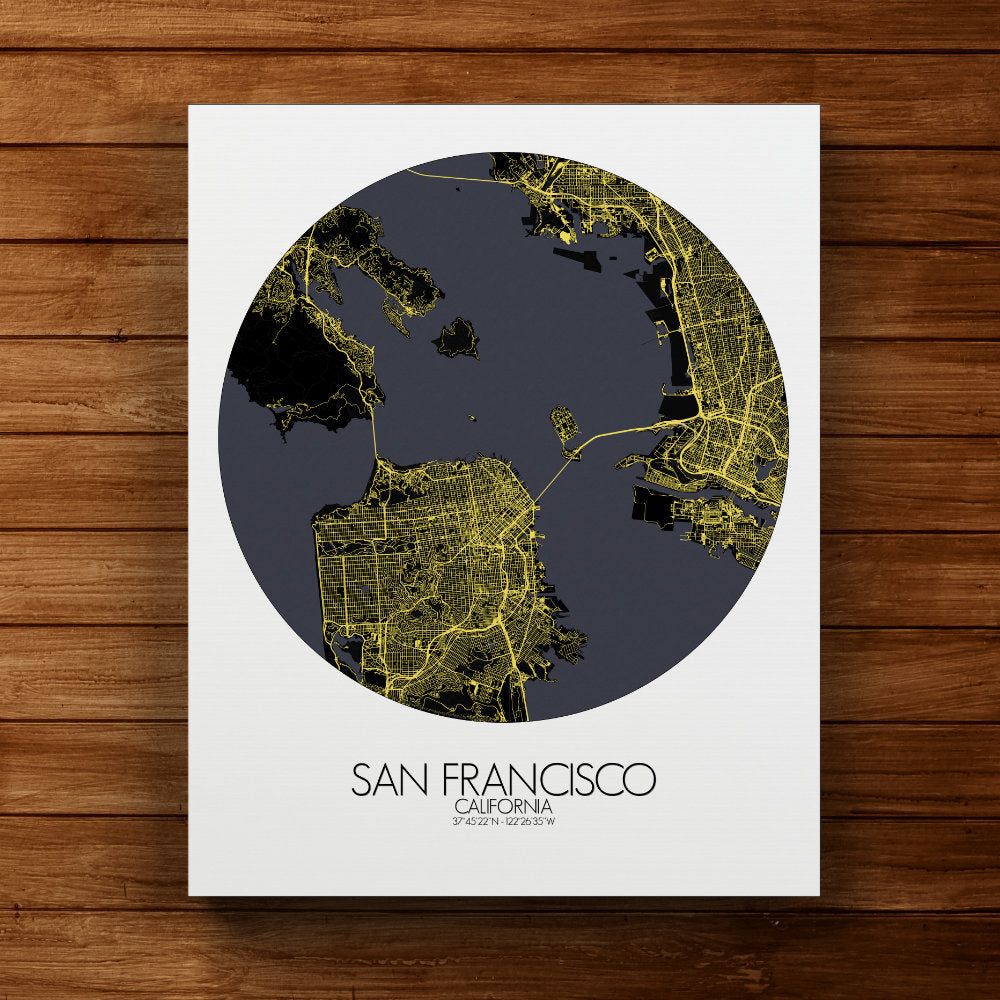 Mapospheres San Francisco Night round shape design canvas city map